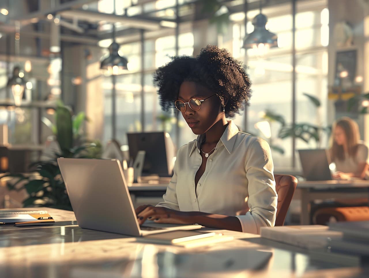 An accountant working at a laptop in a bright office, ready to email a proposal.